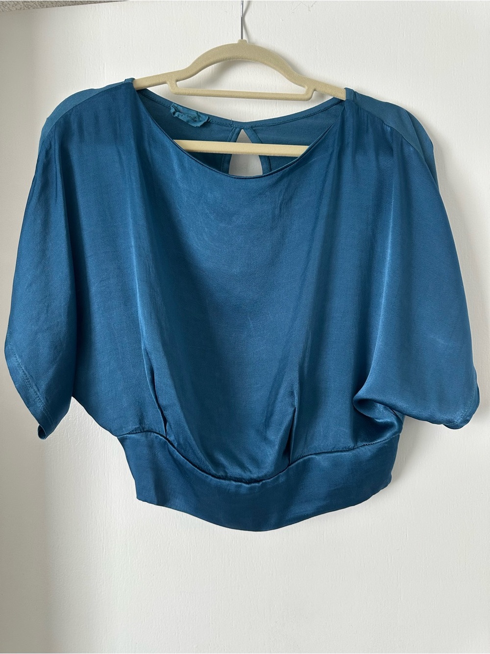 Women's Teal Satin Short-Sleeve Blouse